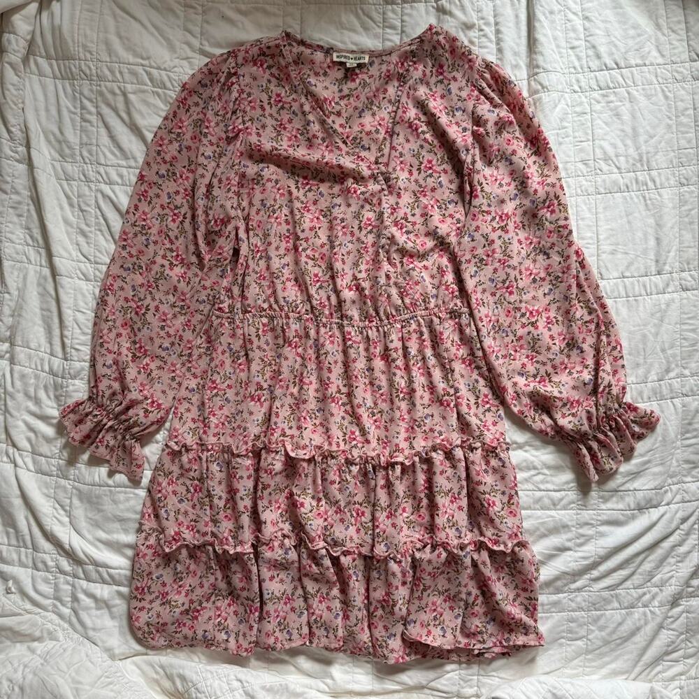 inspired hearts Romantic pink tieredβ midi dress size XL y2k peasant cottagecore